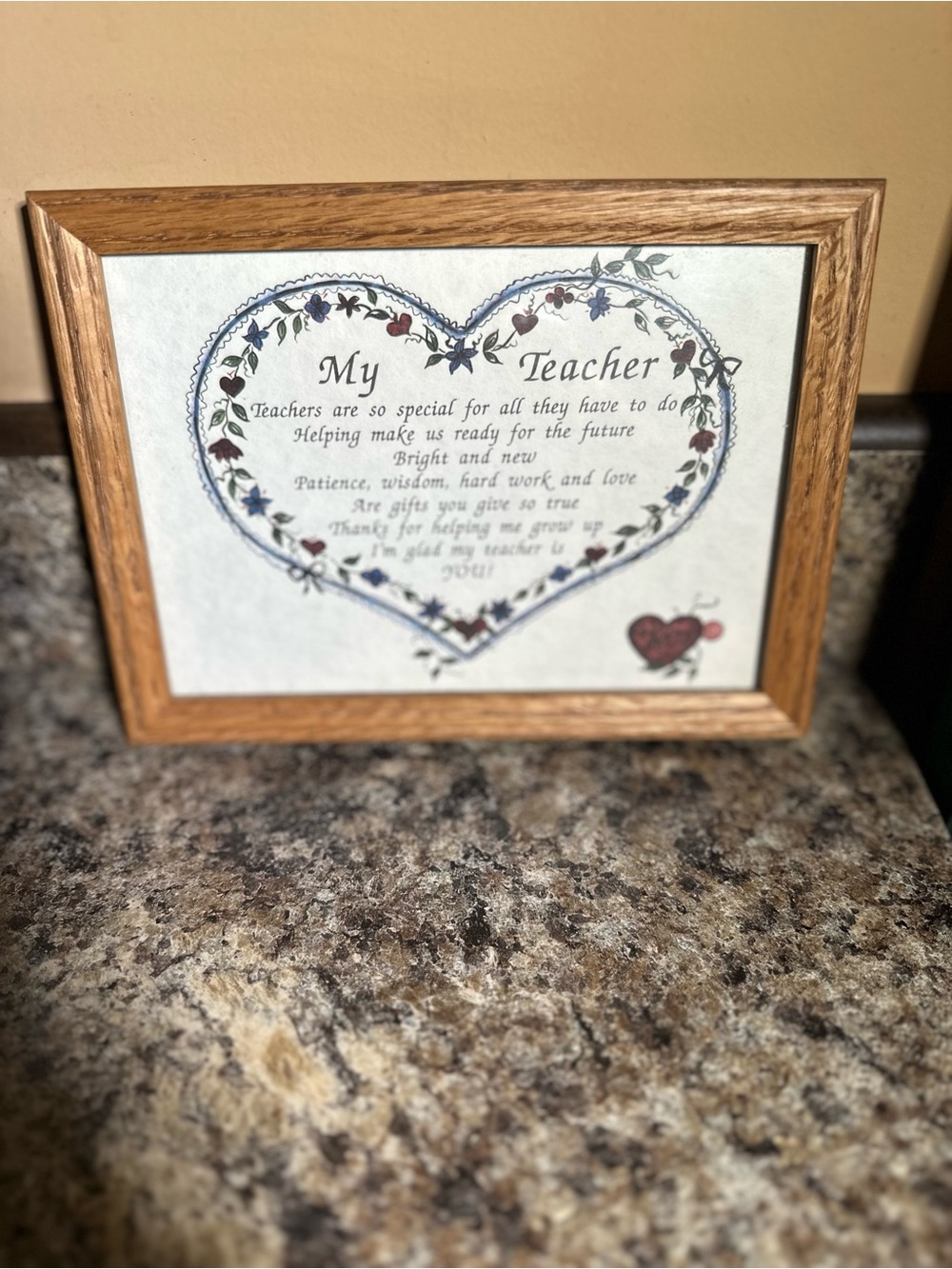 My Teacher Heart Print in Oak Frame - Brown